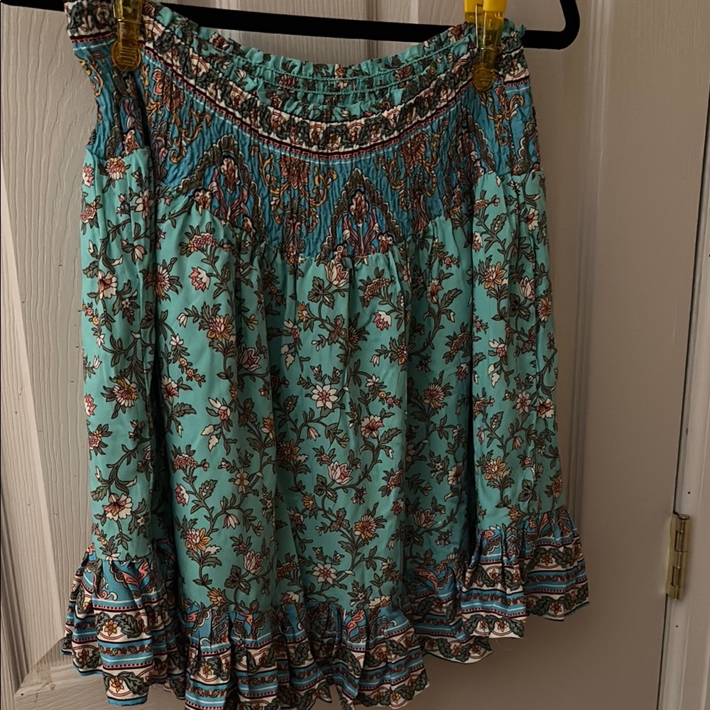 Kori Blue Bubble Mini Skirt with Smocked Ruffles